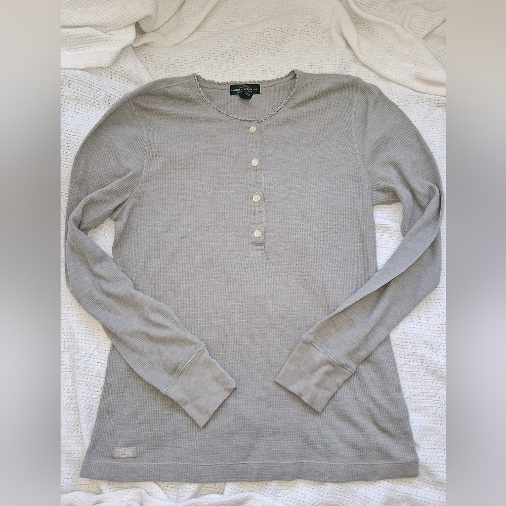 Ralph Lauren Gray Waffle-Knit Henley Long Sleeve M